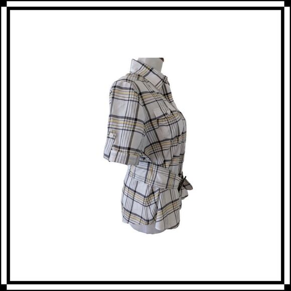 NWT! Lafayette 148 Plaid Blouse with Belt Sz 8 - Picture 2 of 8